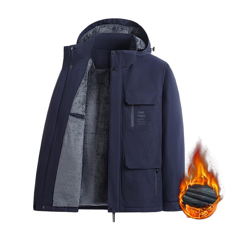 Jacket Men's Velvet Thickened Warm Winter Single-layer Cold-proof Waterproof Windproof New Model