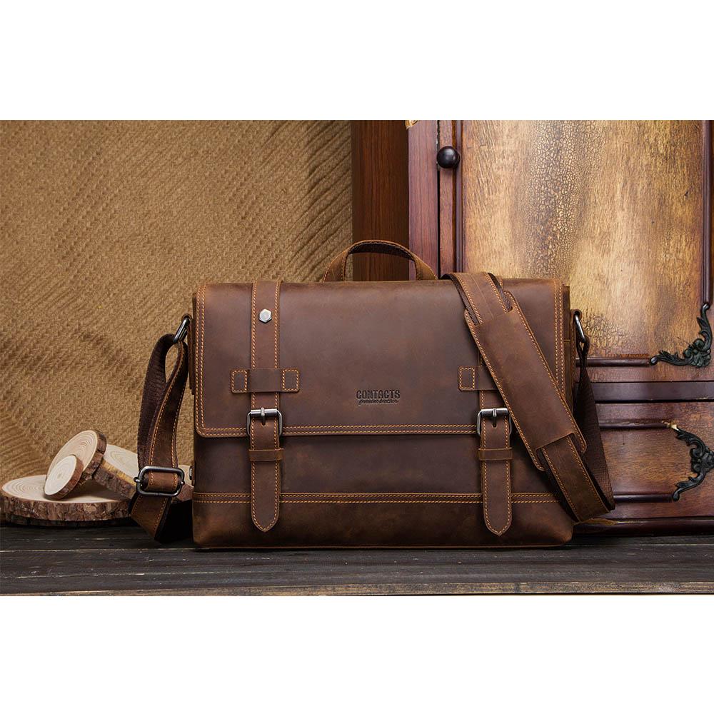 

CONTACT S мужской вместительный портфель в винтажном стиле из натуральной кожи кофейный