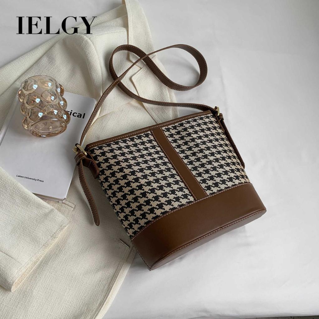 IELGY Ladies Messenger Bag Fashionable All-Match One-Shoulder Checked Bucket Bag