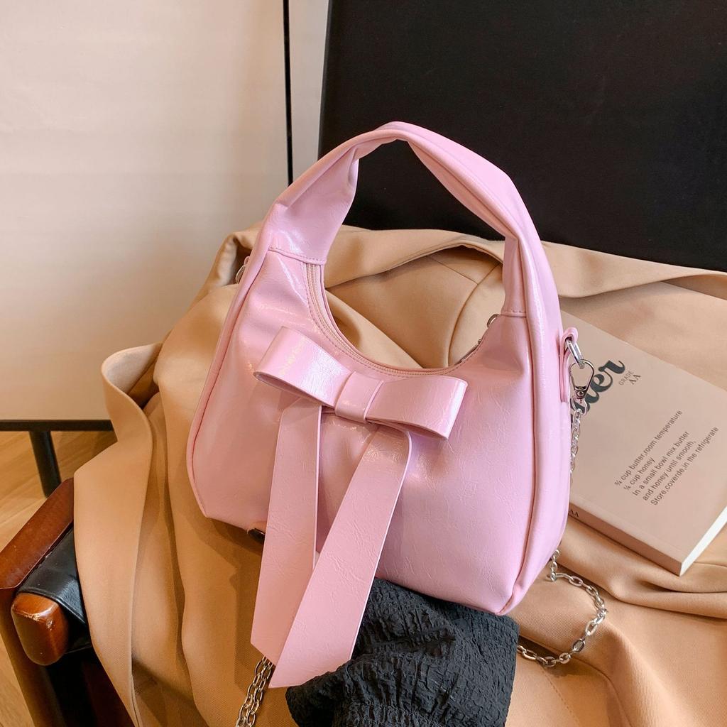 Textured Bow Bag Women's Spring Trend Women's Shoulder Messenger Bag Foreign Style Portable Small Square Bag
