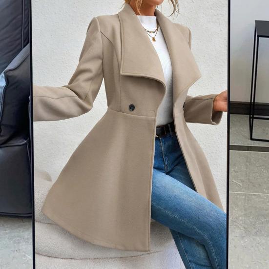 Dámská bunda s kabátem střední délky s klopou a límcem proti větru pro dámy Teplé stylové svrchní oblečení na jaro podzim