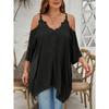 Women Loose Casual Lace Collar Floral Patchwork Off Shoulder Camisole Asymmetrical Hem T Shirt