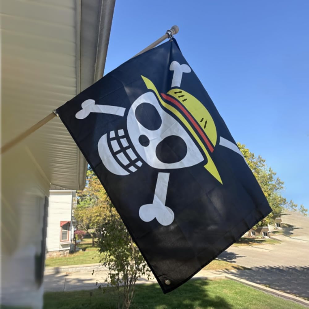 For One Piece Animation Luffy's Straw Hat Pirate Flag Multi-colored, for Room, Cosplay & Party, 59in X 36in (3x5 FT)