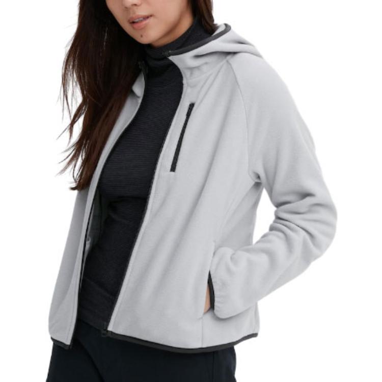 UNIQLO Solid Color Zipper Pocket Design Fleece Jacket Women outerwear Light-Gray 467914-02
