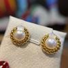 Natural freshwater pearl earrings s911 silver needle women's 11k gold injection niche design sense retro twist fritillary earrings