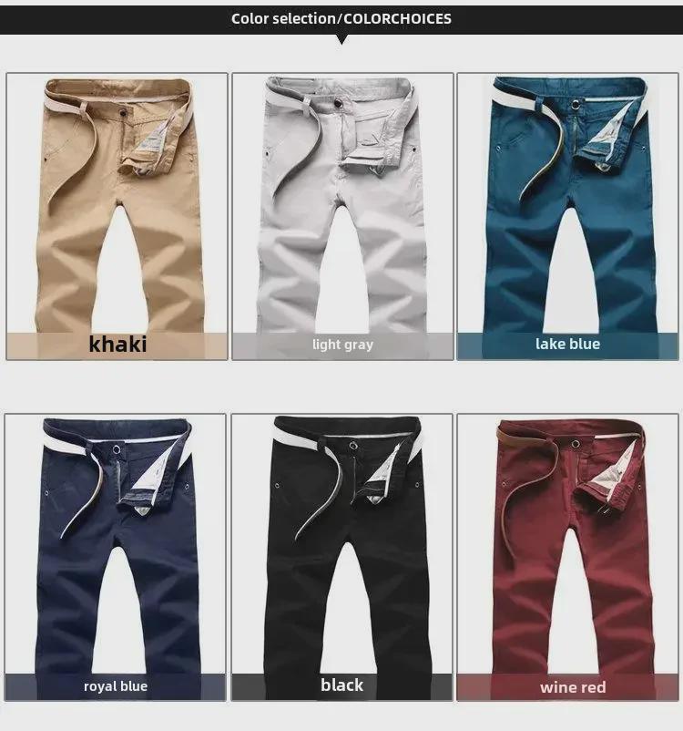 Pánské jarní/podzimní jednobarevné rovné kalhoty - Korejský styl, Slim fit, Velká velikost