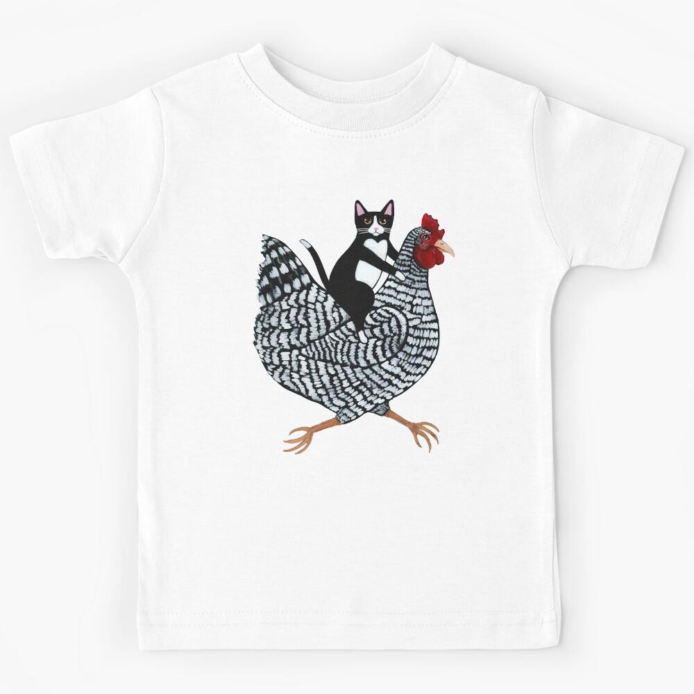 Tuxedo Cat Chicken Ride Kids T-Shirt 140