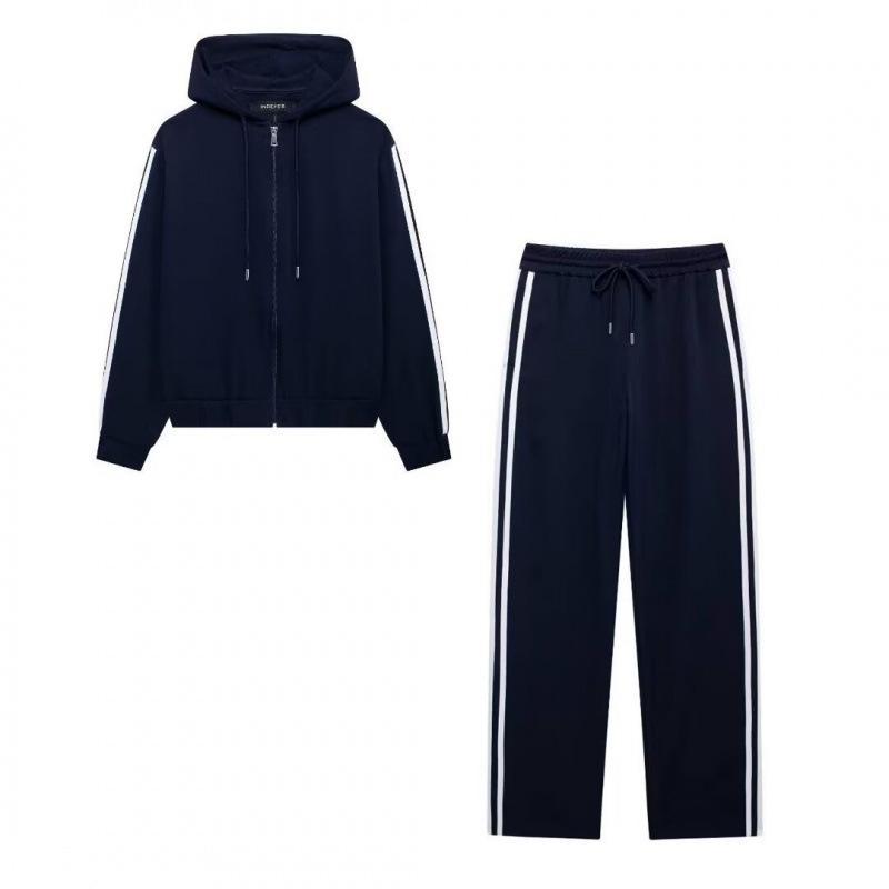 

European & American Autumn Striped Jacket Coat + Straight-Leg Pants Women s Set S