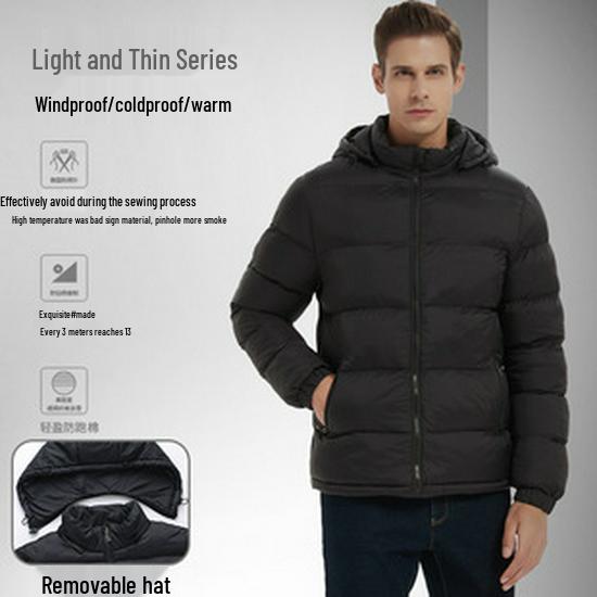 Men's Short Winter Down Jacket - 90% White Duck Down, Lightweight, Warm, Plus Size Available