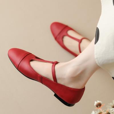 Fashion Women's Flat Mary Janes Shoes Fashion Comfortable Leather Loafer Flats Black Red Female Dance Shoes Casual Footwear Large Size