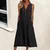 European and American summer new women's clothing, fashionable pocket V-neck striped sleeveless casual dress