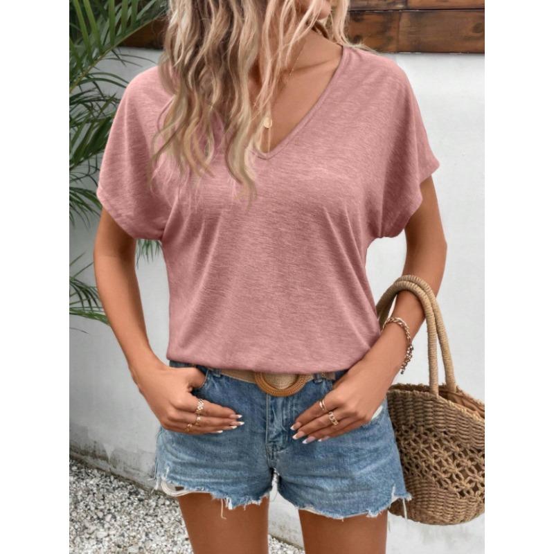 Kurzärmeliges Damen-T-ShirtV-Ausschnitt Lässiges Sommeroberteil,dünn und Modisch Vielseitig
