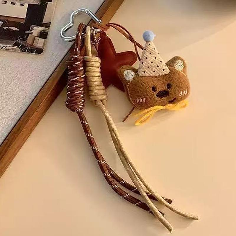 1Pcs Cartoon Plush Bow Love Pendant Keychains For Women Y2K Bag Hanging Jewelry Gift Decoration Accessories