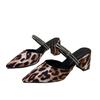 Fashion Baotou High-heeled Sandals for Women 2025 Summer New Style, Leopard Print Two-wear Pointed-toe Thick-heeled Slippers for Women