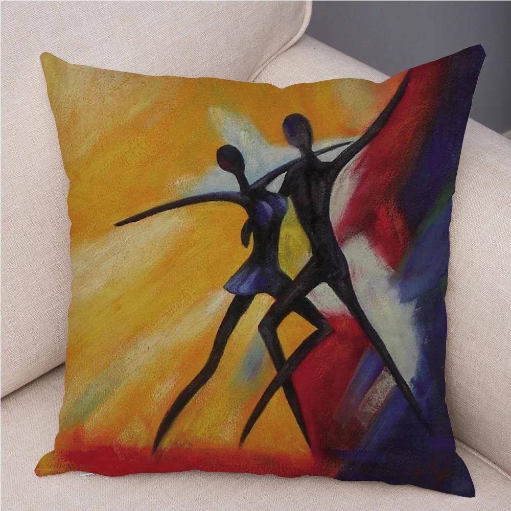 African Woman Soft Plush Cushion Cover for Sofa Home Decor Orange Abstract Painting Pillow Case Africa Life Collection Pillowcae