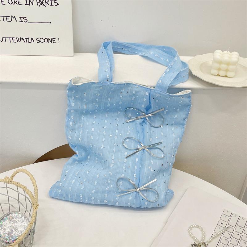 New Summer Sequins Gentle Bow Handbag Women's Large-capacity Shoulder Bag Going Out Canvas Bag