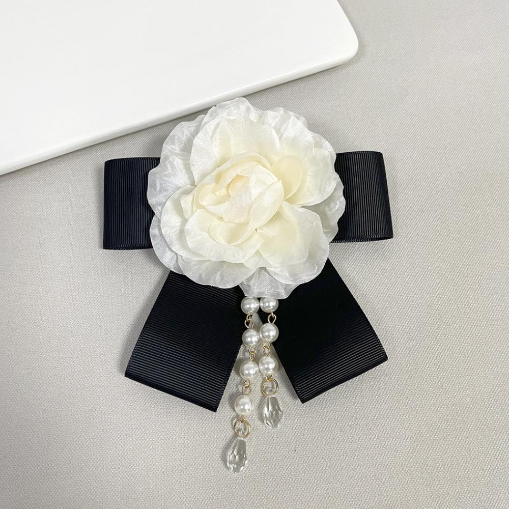 Black Rhinestone Memorial Black Bow Brooch Camellia Vintage Pin  For Funerals and Mourning