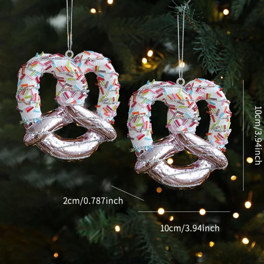 2pcs Shatterproof Pink Christmas Tree Ornaments set with Hanging Loops for Xmas Holiday Party Decorations Plastic Donuts Pendant