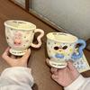 Mugg av hög kvalitet med lock och sked, söt kanin keramikmugg, par vattenkopp, praktisk födelsedagspresent till flickor