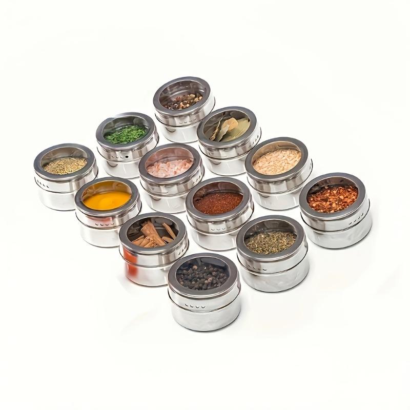 12pcs Magnetic Seasoning Jars with Base Seasoning Jar & Visible Window Stainless Steel Spice Containers Kitchen Accessories Set