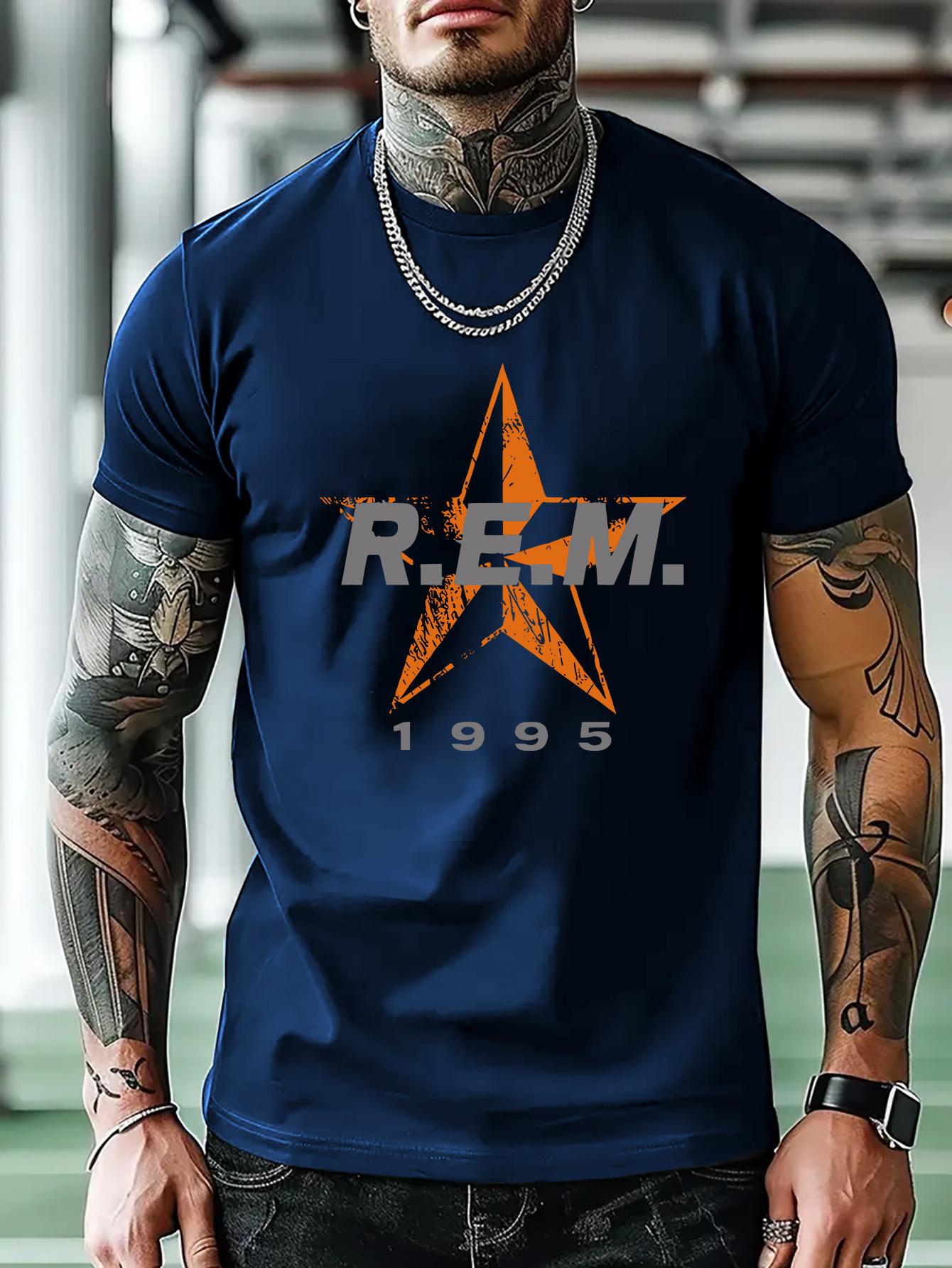 Casual Graphic T-shirt - R.E.M 1993 Star Print Short Sleeve Tee XL