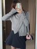 Women's Gray Knit Cardigan - High-End Wool, Long Sleeve, Waist-Cinched, Early Autumn Outerwear.