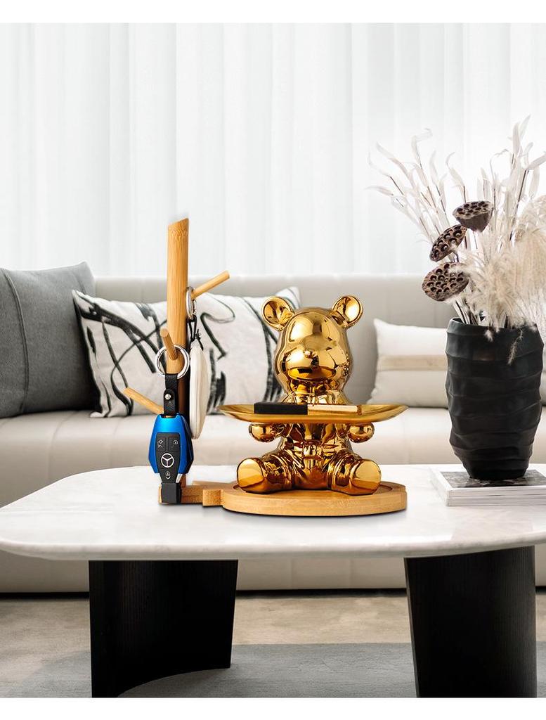 Elegant Ceramic Bear Storage Tray & Piggy Bank - Hallway Shoe Cabinet & Living Room Decor