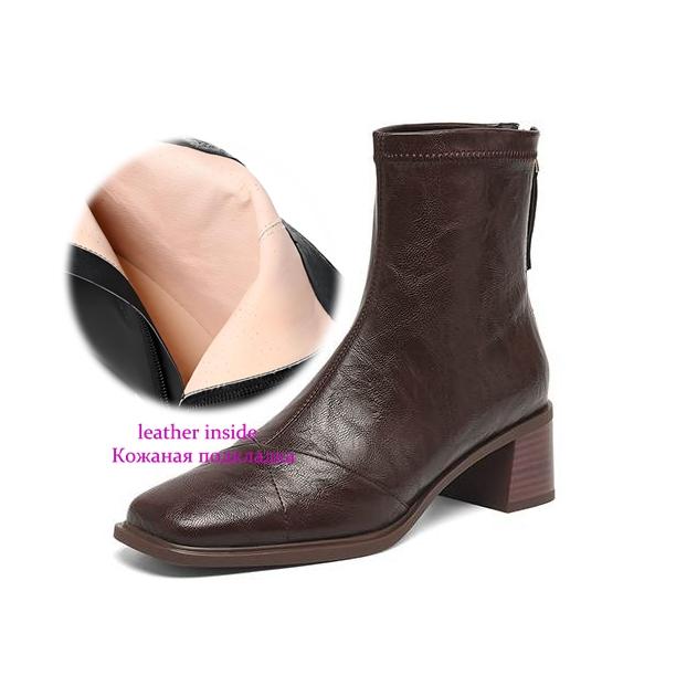 

Krazing Pot Микрофибра Квадратный Носок Толстый Каблук Ботильоны Челси Размер 42 Молния Женские Лаконичный Стиль Эластичные Ботильоны 34