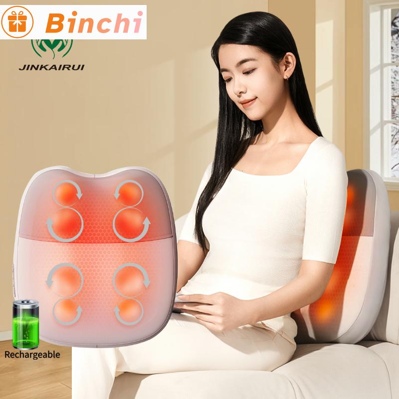 Electric Back Waist Massager with Heat 4 Large Massage Area for Neck Shoulder Shiatsu Kneading Rechargeable Cordless Portable