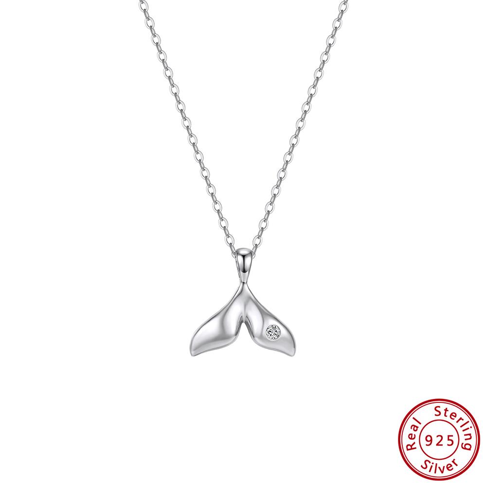 Effie Queen S925 Silver Fish Shape Shiny Zircon Charm Pendant Necklace Fashion Fishtail Chain Link Jewelry Party Gift SAPN64