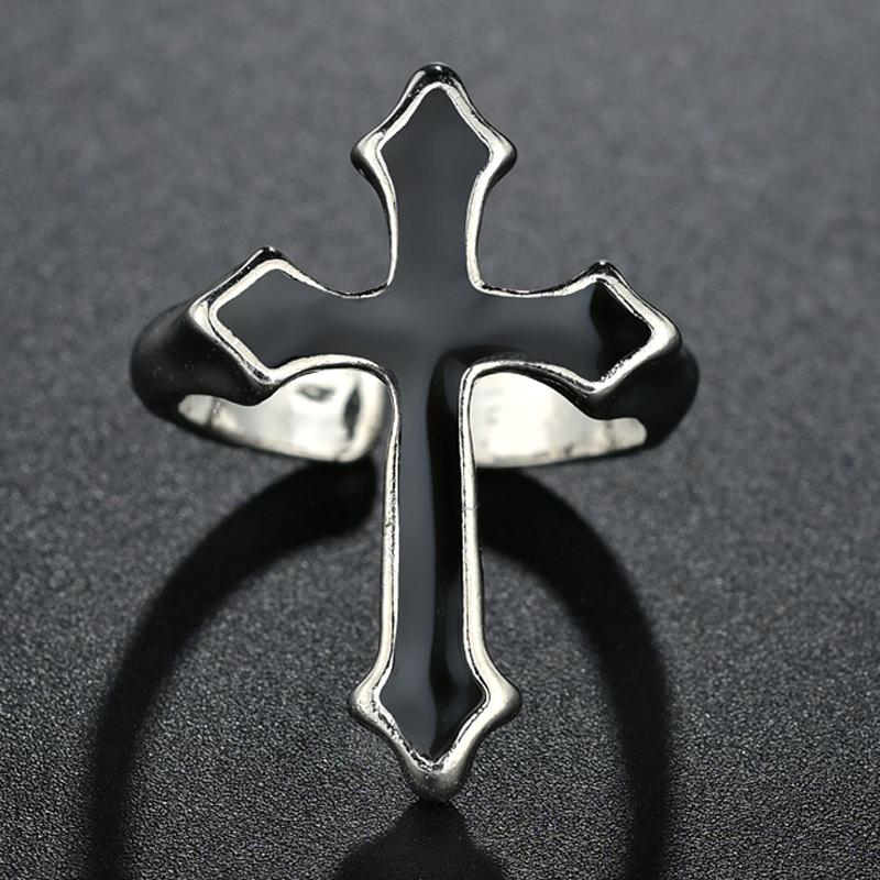 1 STuks Punk Vintage Zwart Grote Open Kruis Ring Voor Vrouwen Feest Sieraden Mannen Trendy Gotisch Goud Zilver Kleur Vinger Ringen Anillo