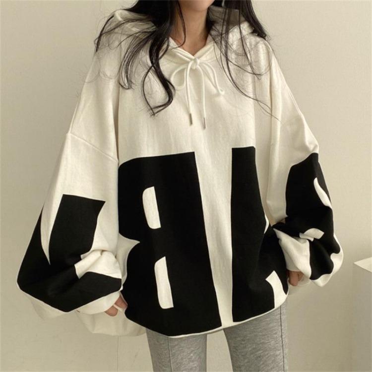 

Pullover Hooded Sweatshirt Casual Fashion Top Loose Letter Print for Women s Students XXL білий
