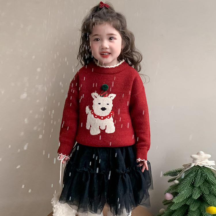 

Meng Tangtang 2025 Winter Girls Cartoon Knit Sweater - New Year Outfit for Babies and Children, Thickened Base Layer 110 cm червоний