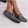 Luxury Crystal Rhinestone Fishnet Ballet Flats Woman Brand Design Rivet Studs Mesh Mary Jane Shoes Ladies Summer Cut Out Loafers
