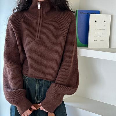 Herbst- und Winter-Halb-Reißverschluss-Rollkragen-Casual-Style-Strickpullover, temperamentvoll, vielseitig