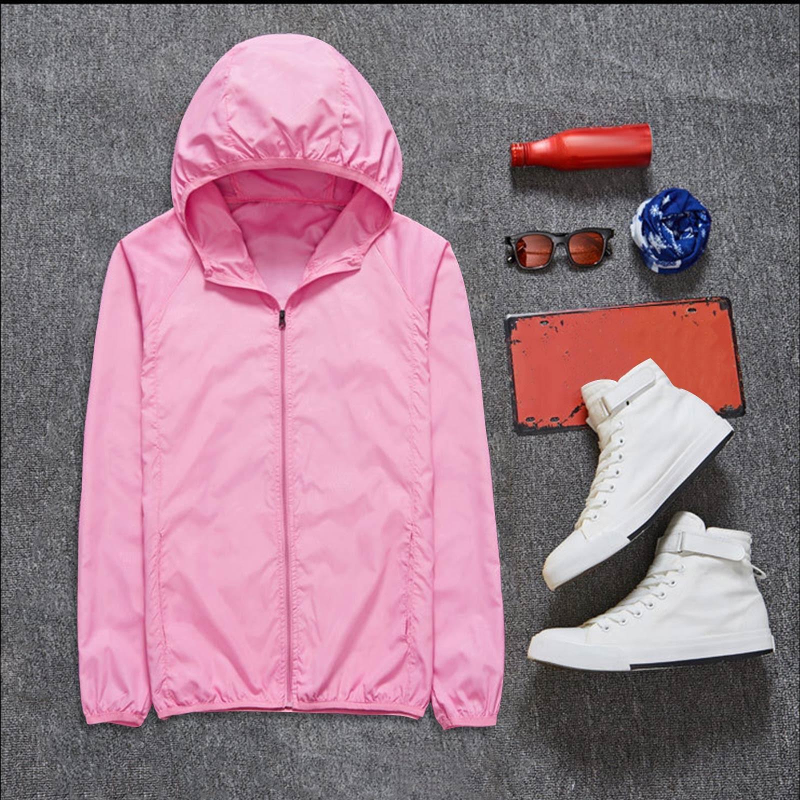

Женская однотонная куртка с капюшоном и длинными рукавами, ветровка, солнцезащитная куртка, спортивная куртка на открытом воздухе XL розовый