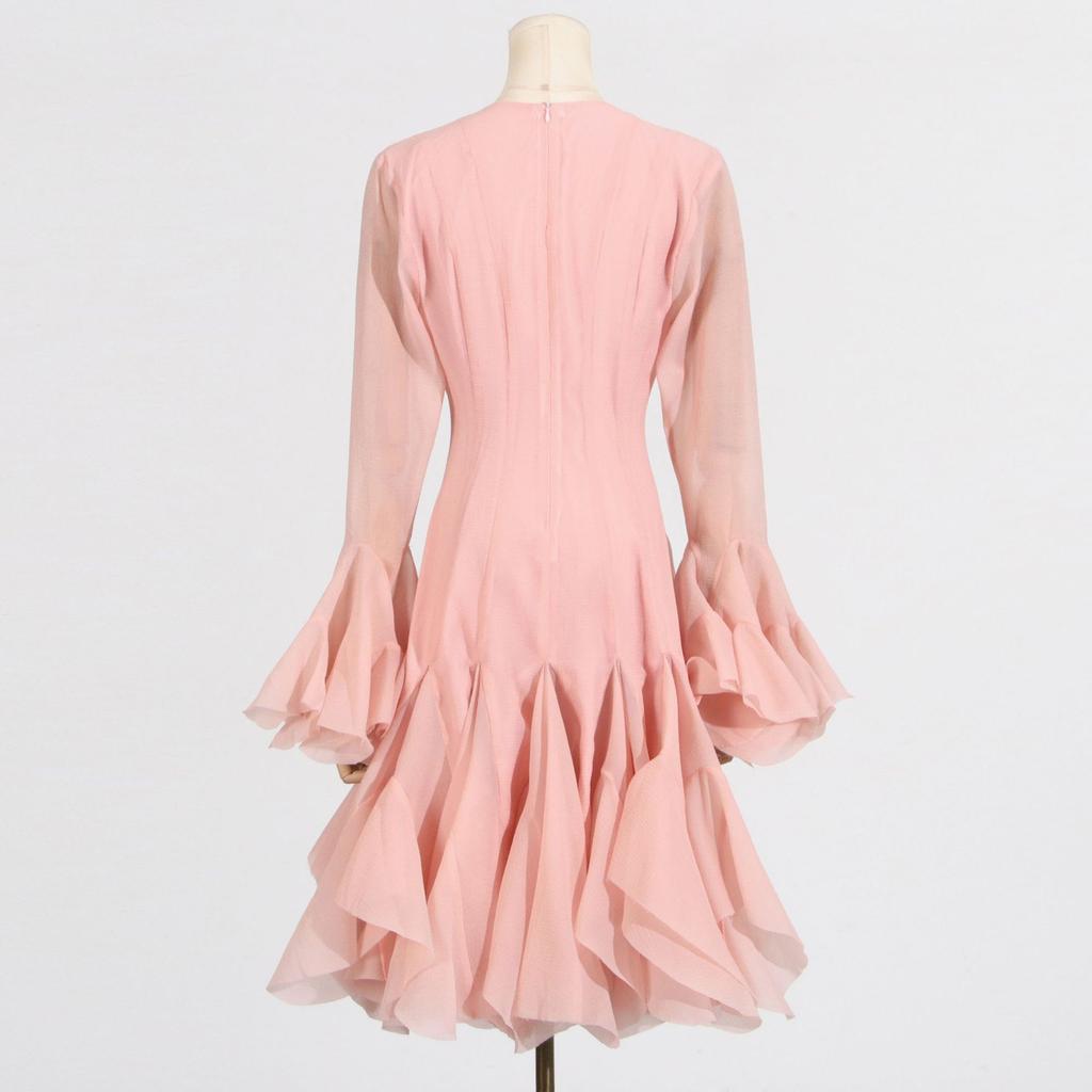 Solid Spliced Button Slimming Dresses for Women O Neck Long Sleeve High Waist Patchwork Ruffles Female Fashion New