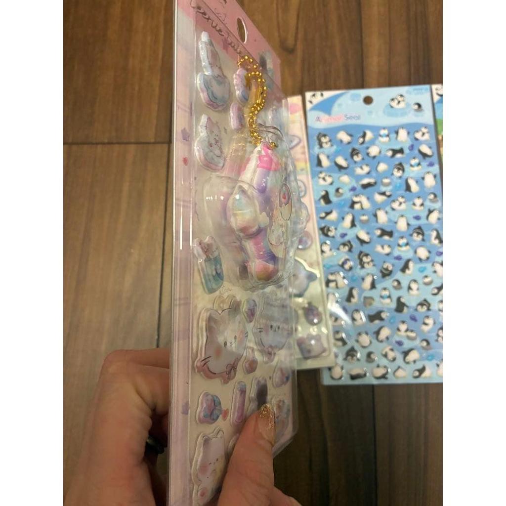 Puffy sticker, Pukupuku sticker, Marshmallow sticker, Long-tailed moth, Cat sticker