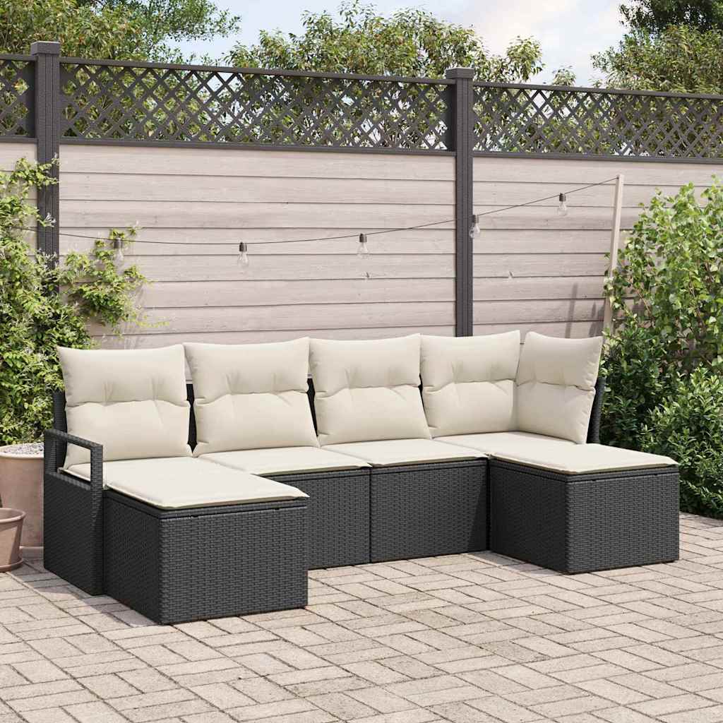 6 Piece Sofa Set in Black Poly Rattan