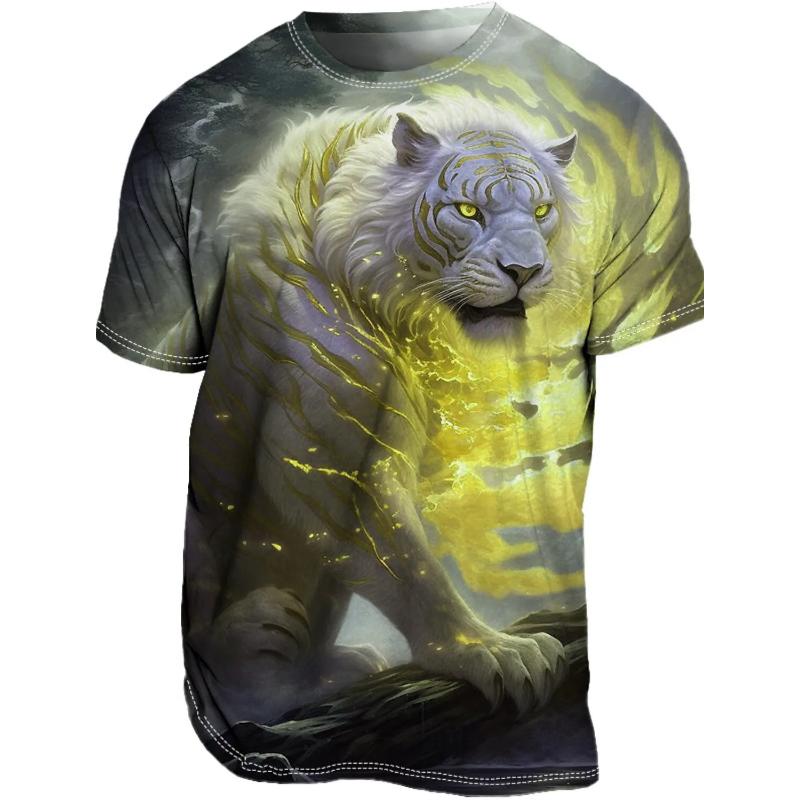 Flame Animal Pattern 3D Printing Fashion Men's Outdoor Sports Short Sleeve T-shirt Plus Size Men's Shirt Casual Personality Tren