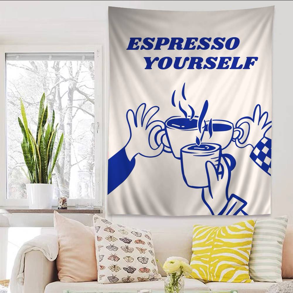 Fashion Coffee Line Anime Tapestry Hippie Flower Wall Carpets Dorm Decor Wall Hanging Home Decor