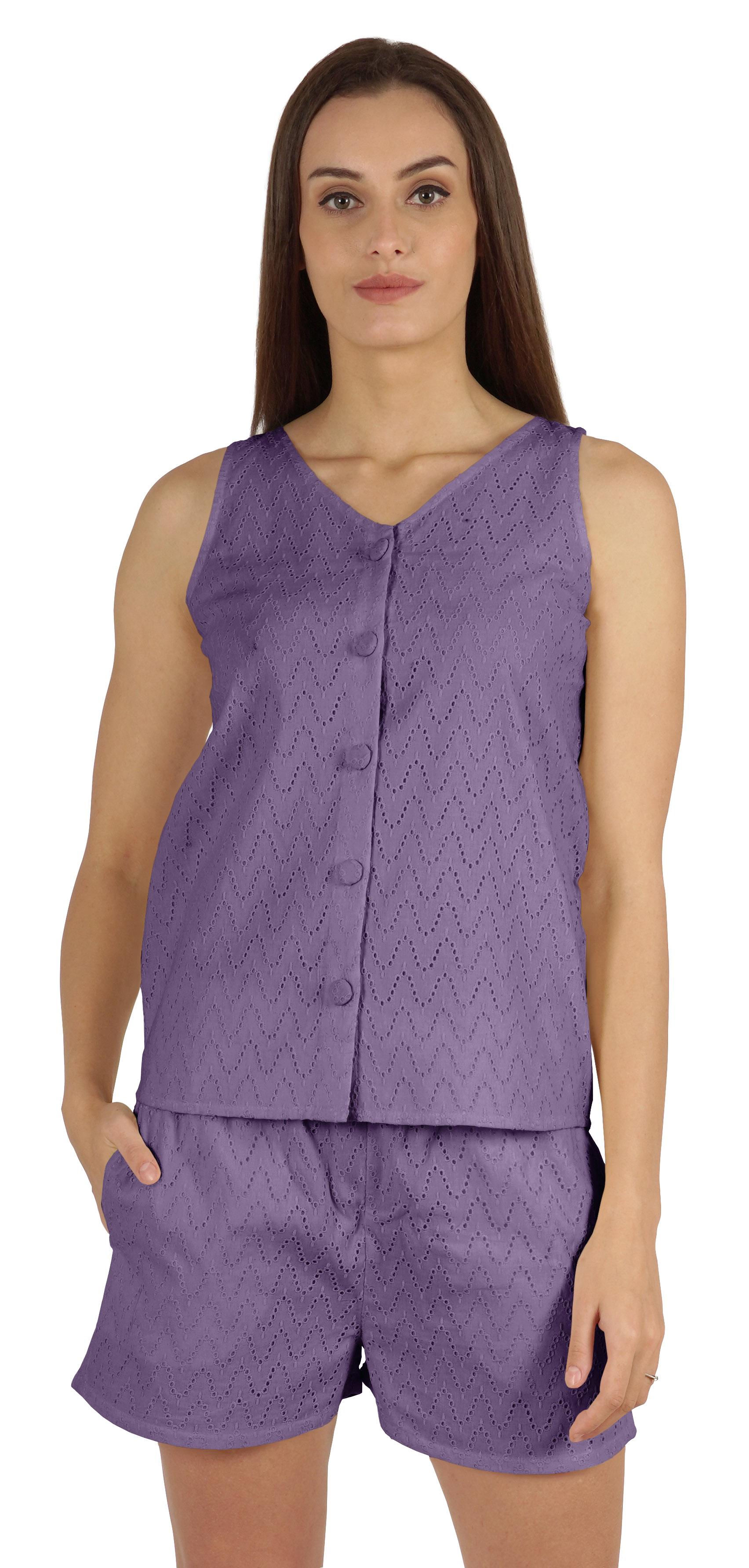 

Bimba Solid 2 Pcs Nightwear Set For Women s Casual Sleeveless Loungewear Shirt & Short XXL Фіолетовий