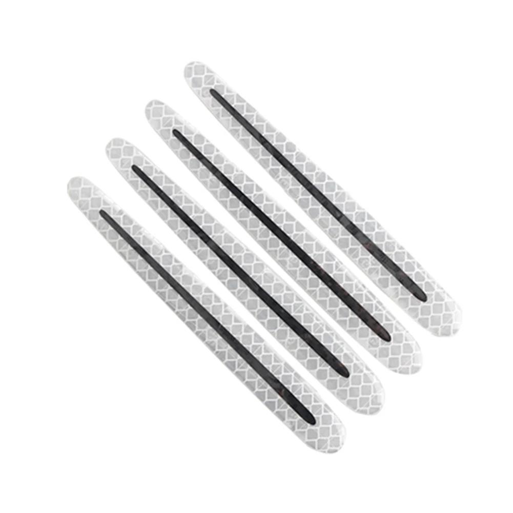 4 pezzi adesivi riflettenti 3D per auto in fibra di carbonio, strisce di avvertimento protettive per maniglie delle portiere, accessori esterni per auto