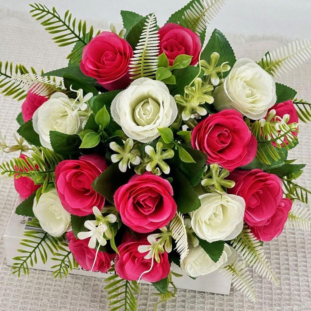 18 Heads Real Happy Reunion Flower Mini 9 Colors Natural Simulated Rose Photography Photo Gift Crystal Grass Bouquet