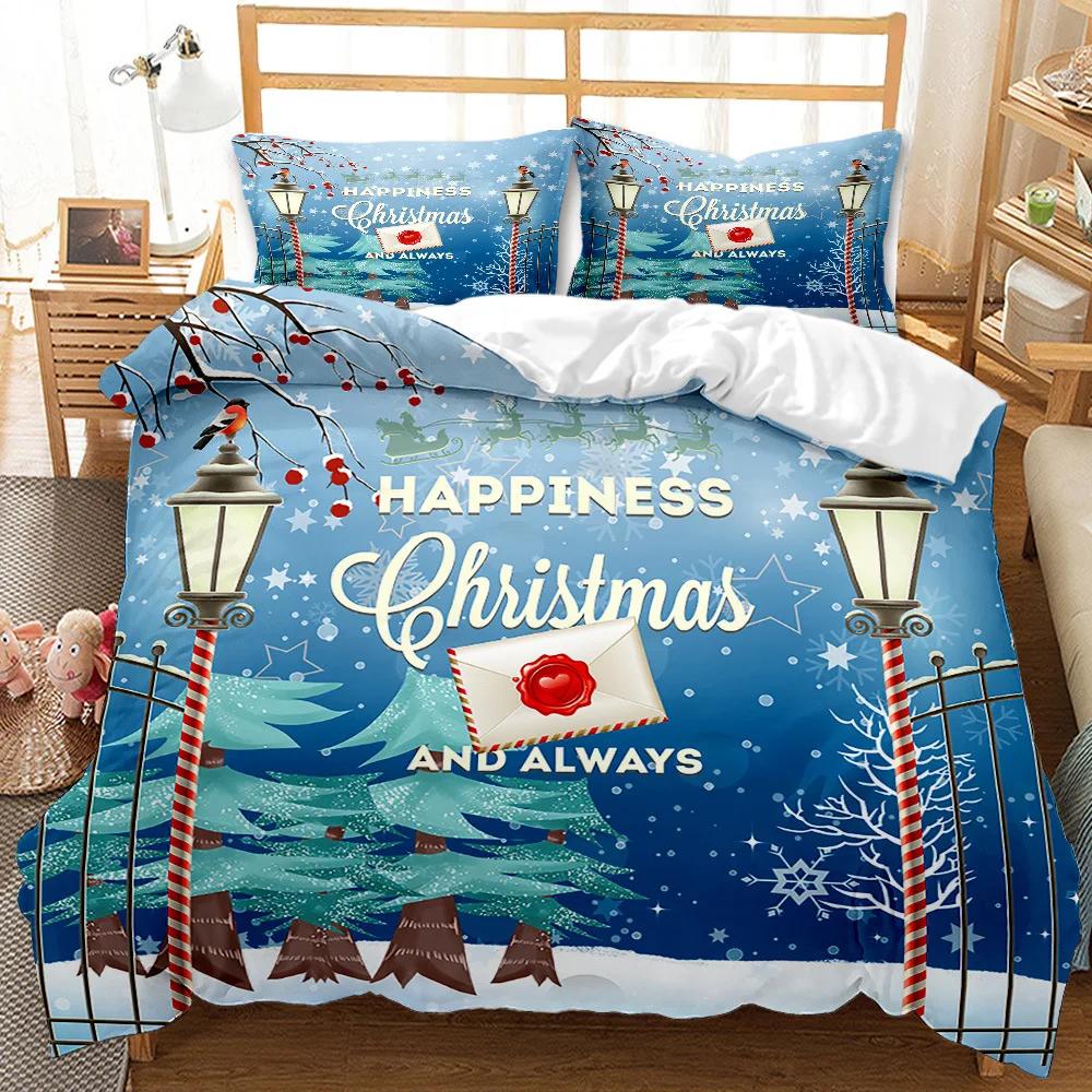 Super Soft Comfortable 3d Bedding Set Happy Christmas Reactive Print Snowflake Deer Duvet Set King Size Merry Christmas Bed Set