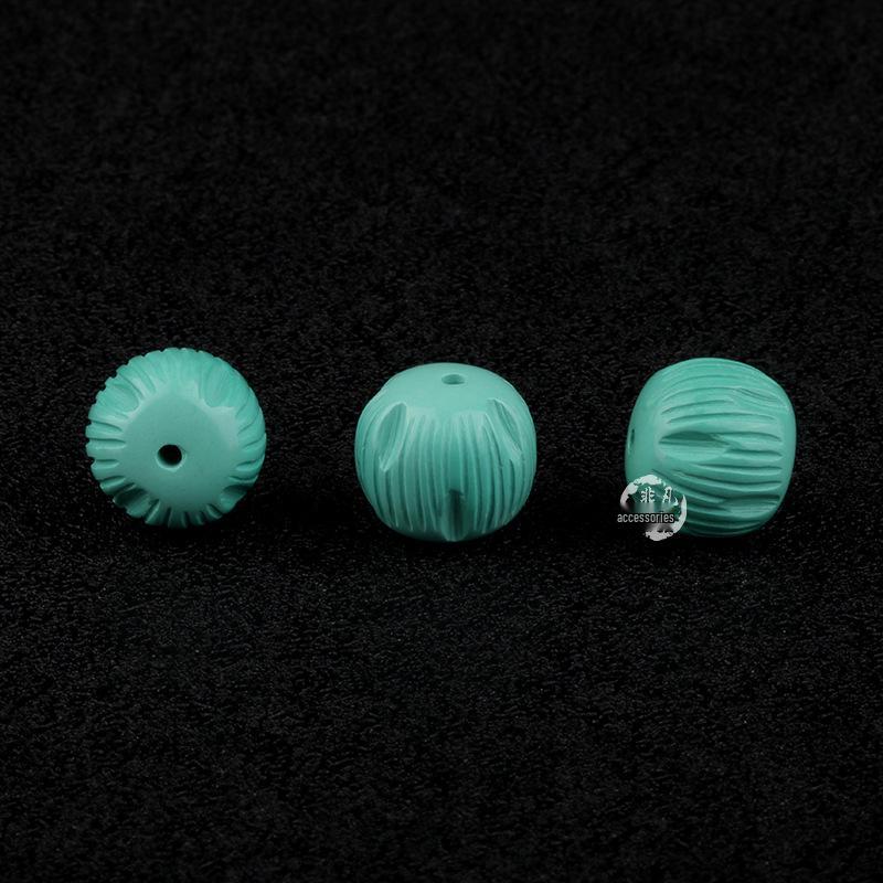 Old Style Magnesite Dragon  Lotus Beads with Six-Character Mantra and Gold Thread