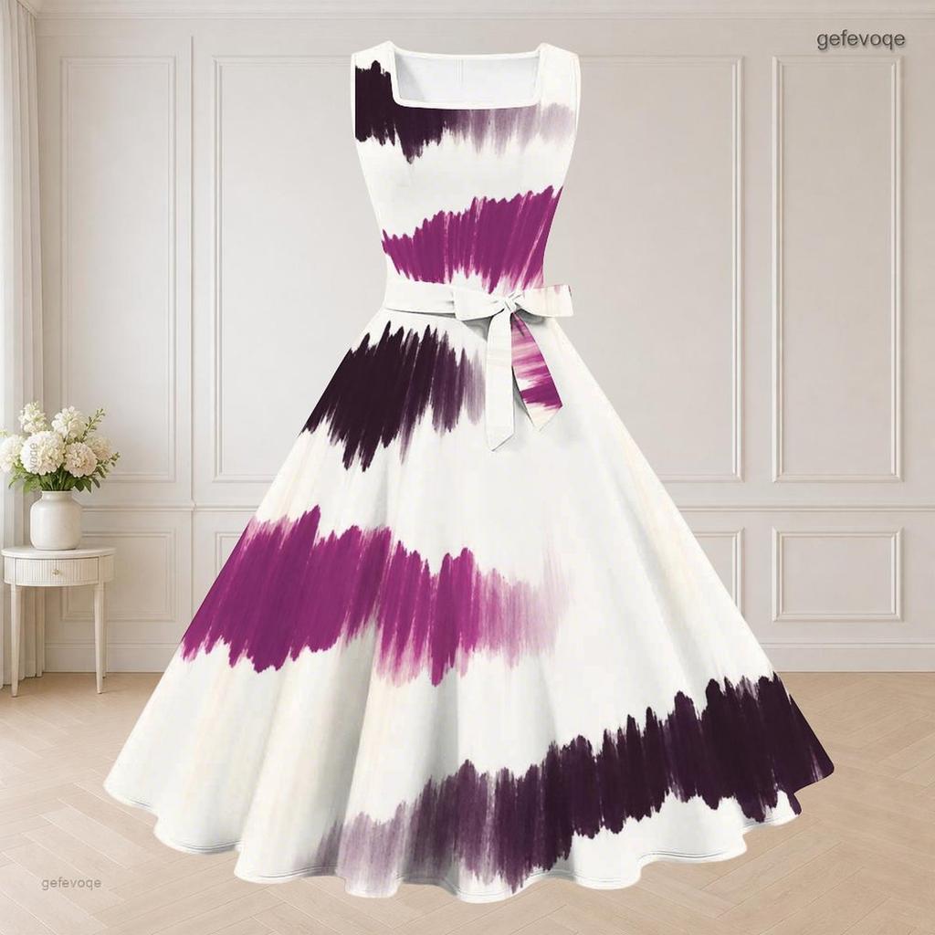 Women Plus Size Printed Two Piece Set Square Neck Sleeveless Tie Waist Flared Dress Short Sleeve Cropped Shrug