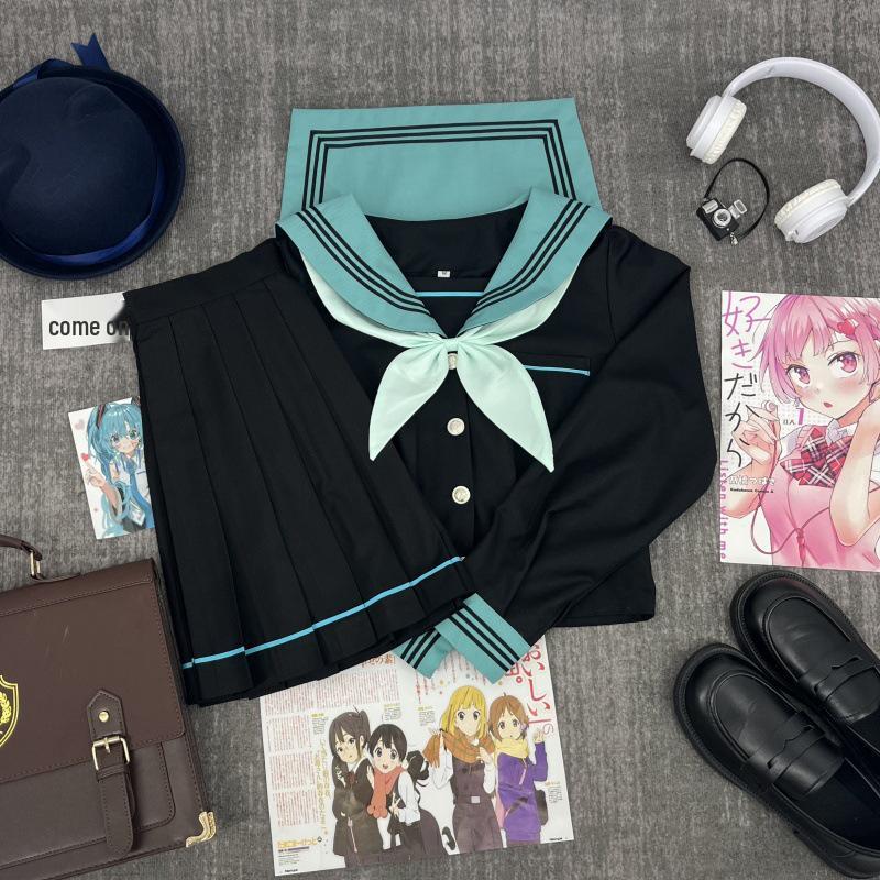 

Хацуне Міку Приталений костюм морячки з пишними рукавами: Автентична форма JK з облягаючим дизайном з трьох частин XL