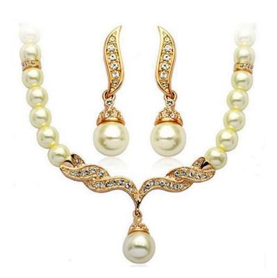 Korean Style Elegant Angel Wing Pearl Necklace Set for Brides