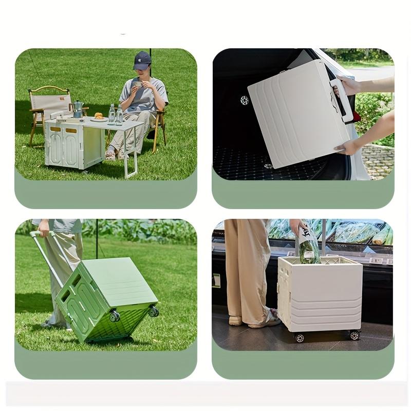 Outdoor Camping Versatile Folding Shopping Cart with Lid Table Durable PP Material Wheels for Easy Mobility Grocery Storage Box